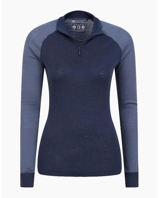 Mountain Warehouse Blue Ladies Merino Wool Zip Neck Thermal Top