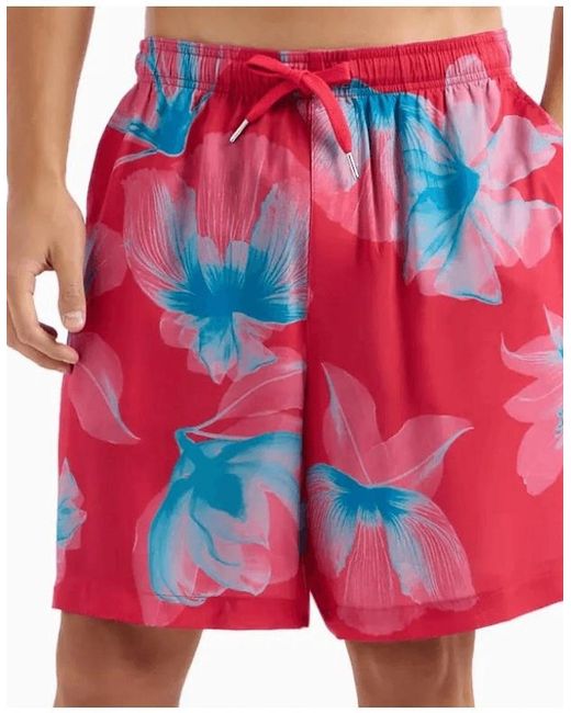 ARMANI EXCHANGE Red Floral Design Shorts for men
