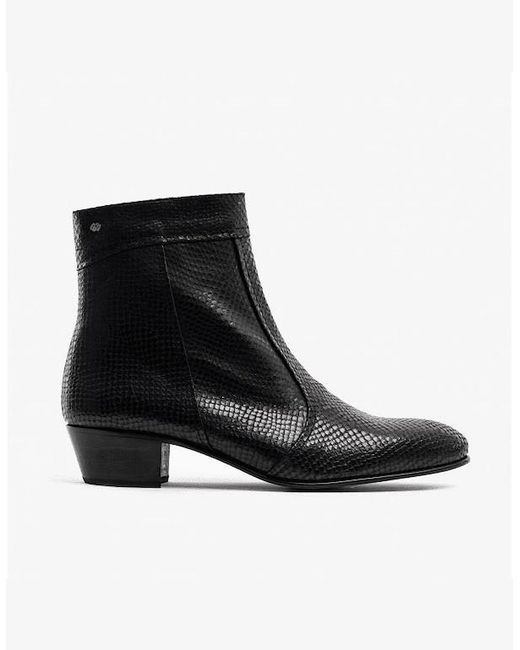 Club Cubano Black Emmanuel Snakeprint Leather Cuban Heel Boots for men