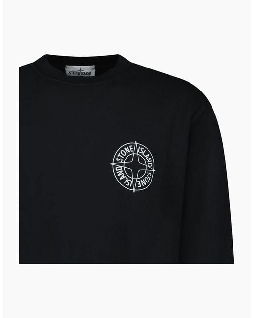 Stone Island Black Compass Print Cotton Fleece Crewneck Sweatshirt for men