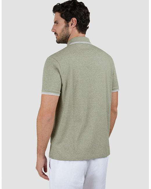 Paul & Shark Green Jaspe Pique Cotton Polo With Striped Trims for men