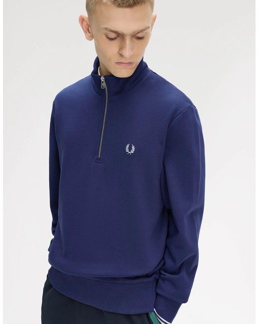 Fred Perry Blue Half Zip Sweatshirt for men