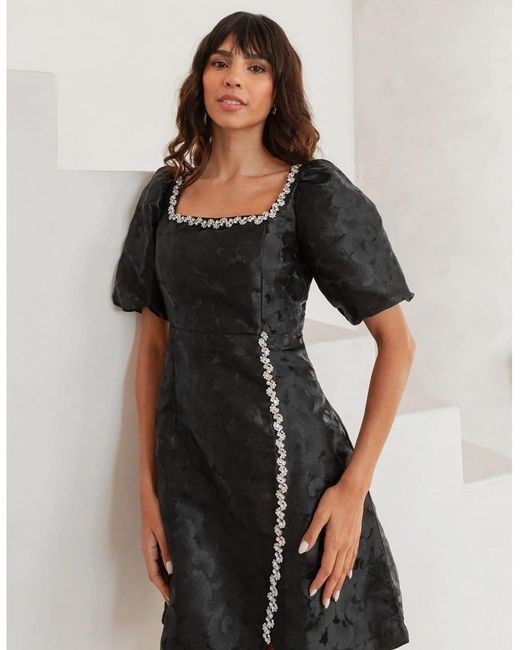 Lovedrobe Black Square Neck Short Sleeve Mini Shift Dress