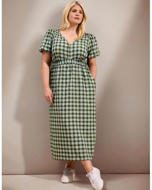 Live Unlimited London Green Gingham Puff Sleeve Midaxi Dress