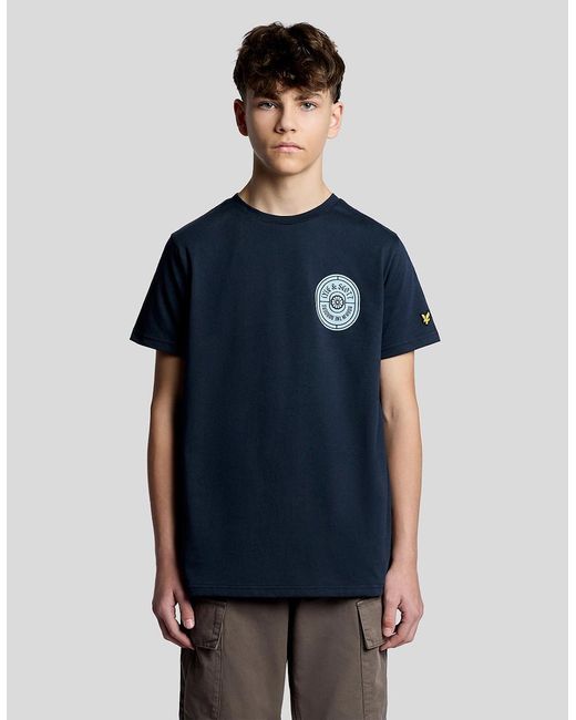 Lyle & Scott Blue Graphic Badge Cotton T-Shirt for men