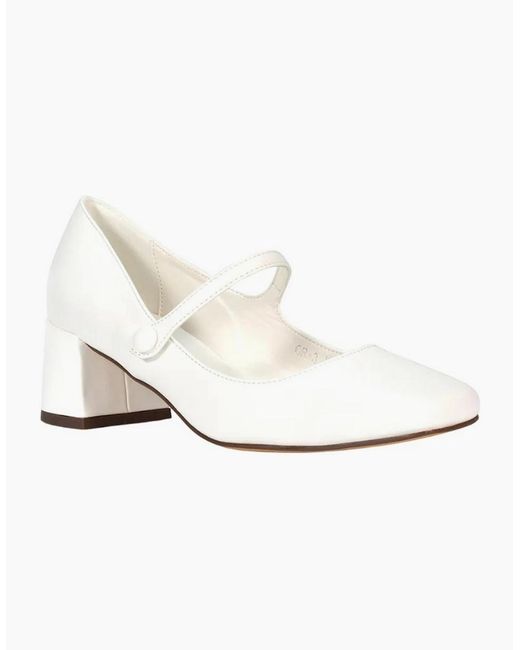 XY London White Ladies Leneka Front Strap Low Block Heel Court Shoes