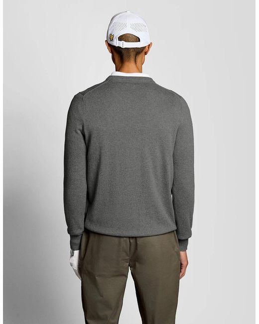 Lyle & Scott Gray Cotton Blend V-Neck Jumper for men