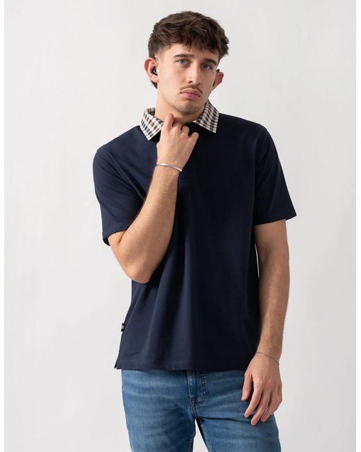 Aquascutum Blue Club Check Collar Polo Shirt for men
