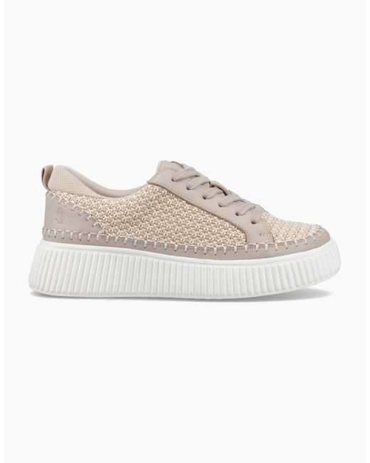 Hush Puppies White Haisley Woven Textile Taupe Standard Trainers