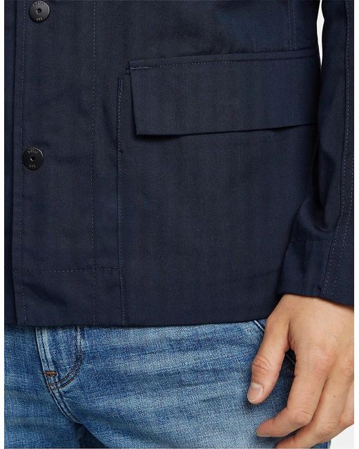G-Star Blue Solid Patterned Overshirt With Flap Pocket for men