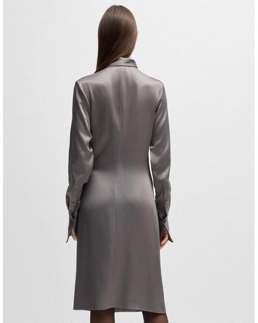 Boss Gray Bascarva Long Sleeve Scarf Neckline Dress