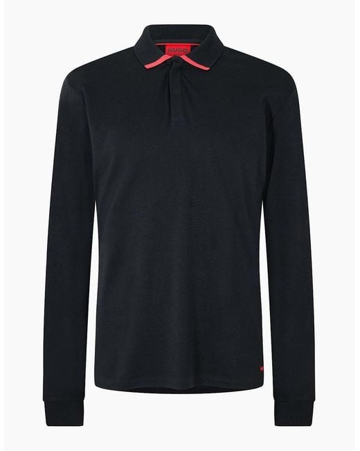 Boss Blue Long Sleeve Collared Polo Shirt for men