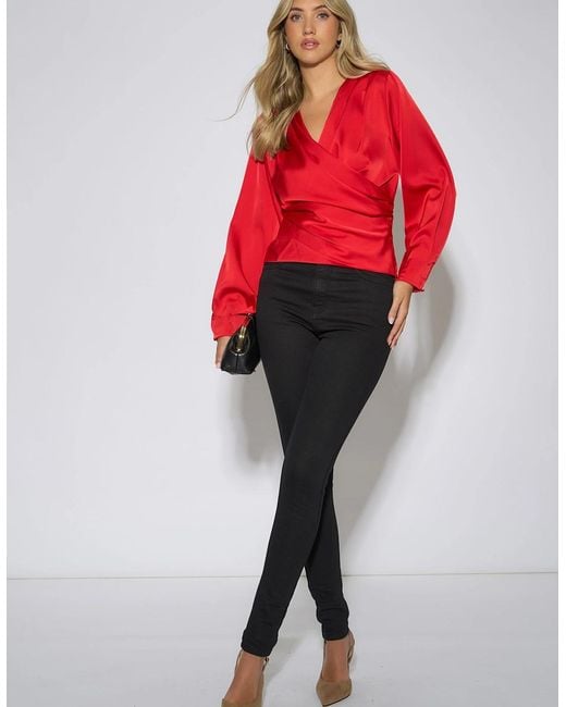 Gini London Red Stretch Slim Fit Casual Jeggings