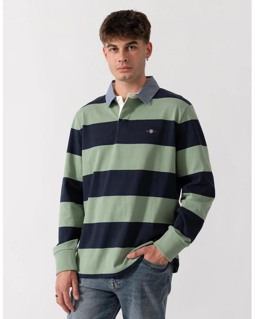 Gant Blue Regular Fit Chambray Stripe Heavy Rugger for men