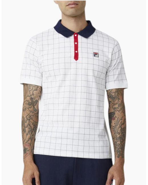 Fila White Polo Shirt Vintage Check Short Sleeve Summer Polo Cotton for men