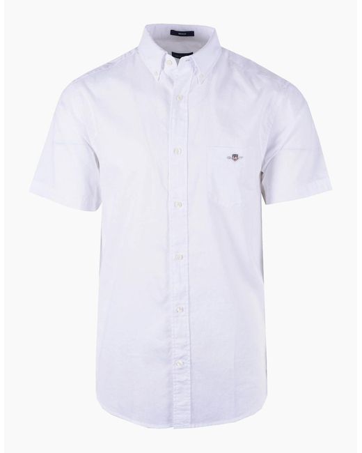 Gant White Reg Cotton Linen Short Sleeve Shirt for men