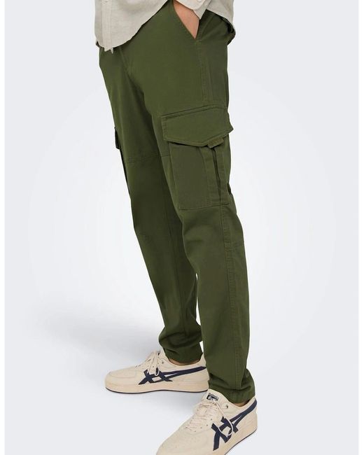 Only & Sons Green Dean Regular Fit Cargo Pants for men