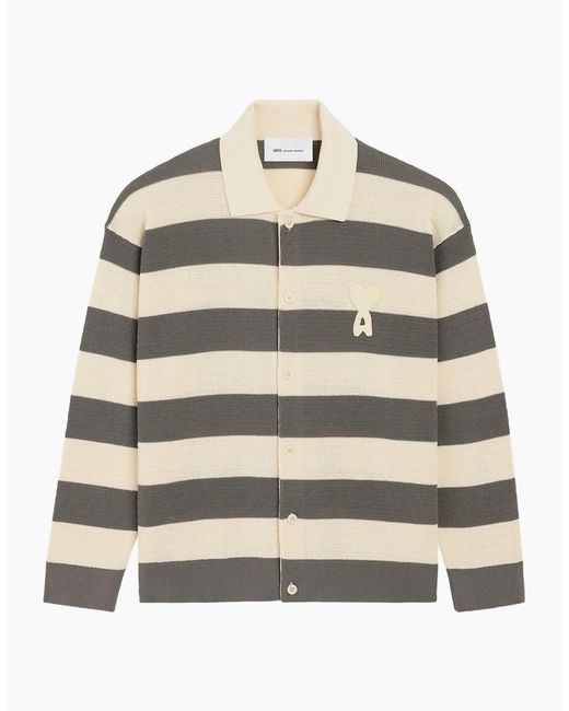 AMI Gray Ajoure Striped Cotton Knit for men
