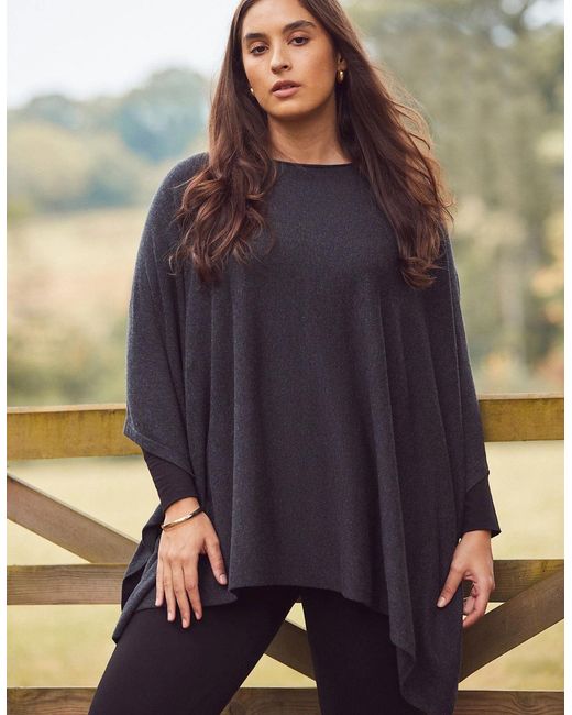 Live Unlimited London Blue Cashmere-Blend Knit Poncho