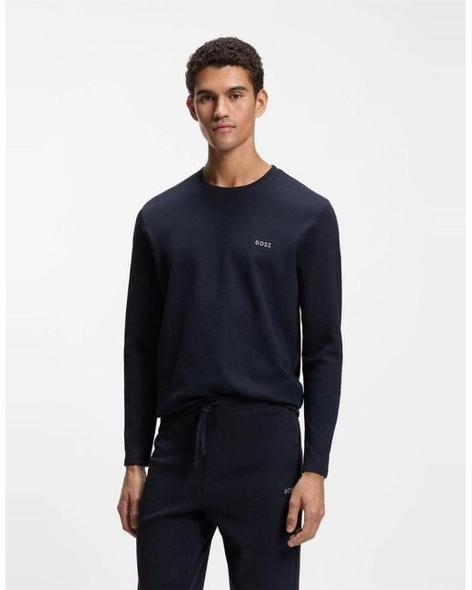 Boss Blue Waffle Ls Shirt 10269584 01 for men