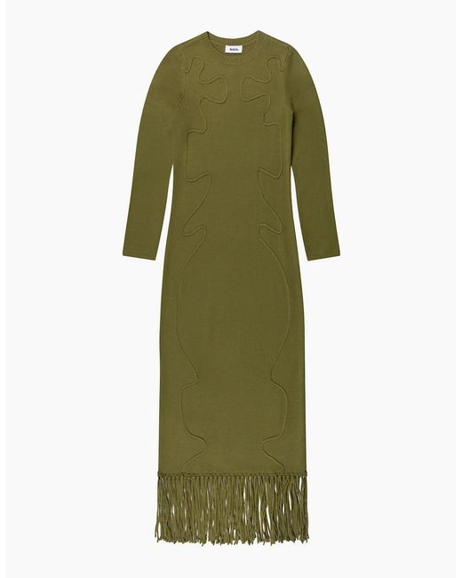 Ro&zo Green Khaki- Appliqued Knit Midi Dress With Wool