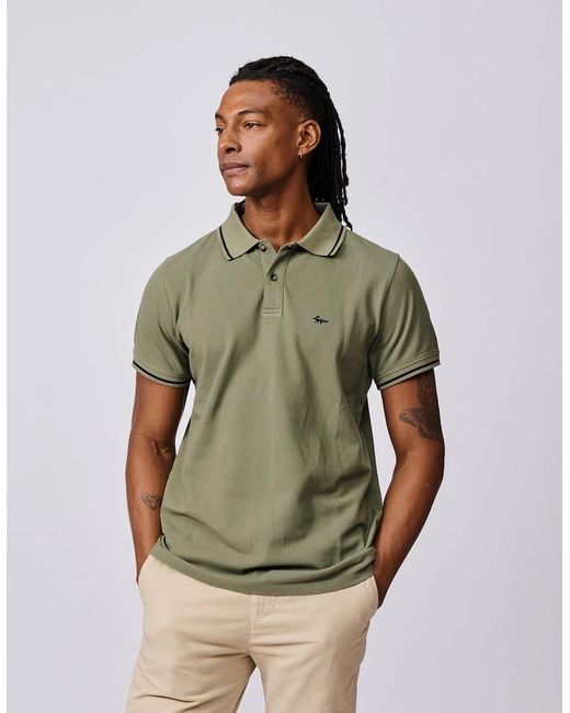 aubi Green Eden Tipped Pique Polo for men