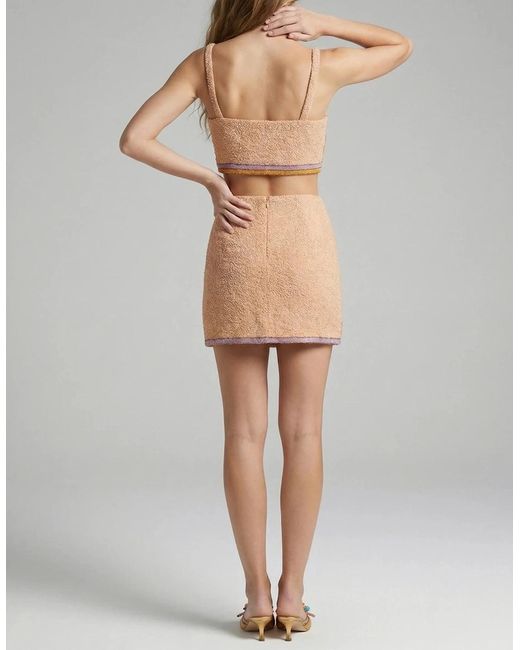 Oceanus Natural Melodie Co-Ord Hand Embroidered Crystal Top Peach