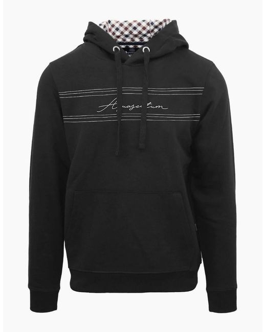 Aquascutum Black Hooded Neck Signature Print Sweatshirt for men