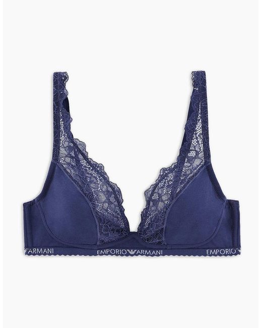 Emporio Armani Blue Floral Lace Stretch Cotton Bralette