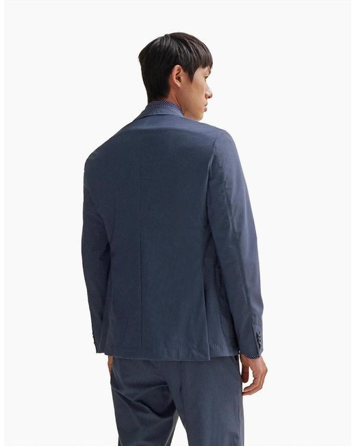 Boss Blue Solid Patterned Suit Jacket With Flap Pocket for men