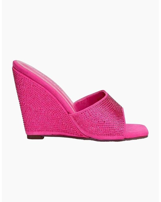 XY London Pink Ladies Peggie Rhinestone Wedge Mules