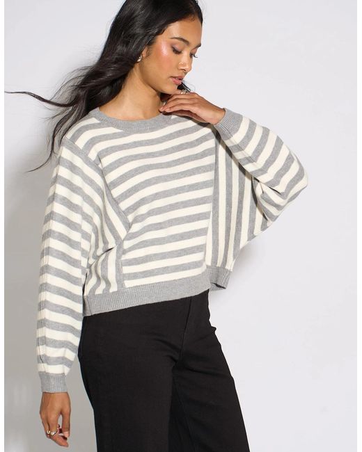 Gini London Blue Recycle Mix Contrast Stripe Loose Fit Knit Jumper