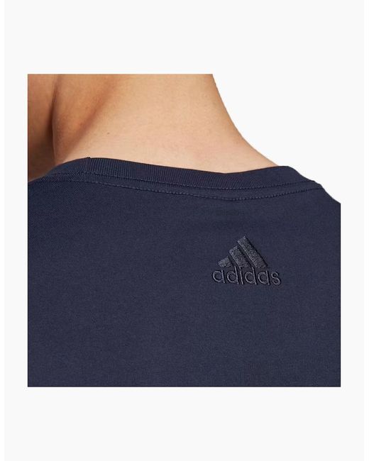 Adidas Blue Essentials T Shirts Crew Neck Single Jersey Linear Embroidered Logo for men