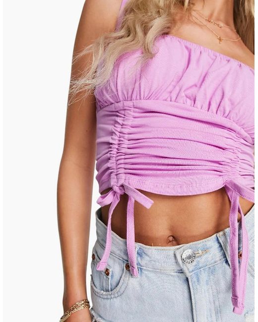 Brave Soul Purple Ruched Cami Vest Stretchy Crop Top Summer Beach Cropped Tops Strappy Vest