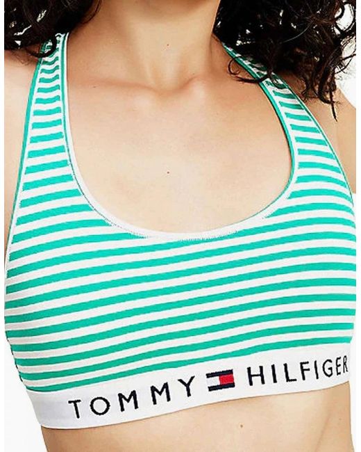 Tommy Hilfiger Blue Organic Cotton Logo Bralette, Ministripe/Emerald