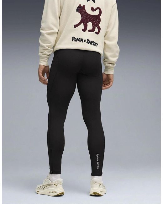 PUMA Black X Saysky Fleece Performance Running Tights for men
