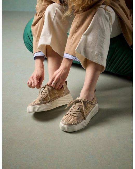 Hush Puppies White Haisley Woven Textile Taupe Standard Trainers