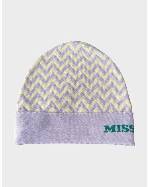 Missoni White Multicolour Wool Zig Zag Beanie Hat