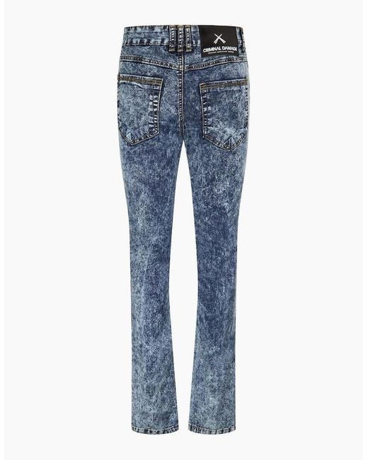 Criminal Damage Blue Sos Skinny Fit Five Pocket Jeans for men