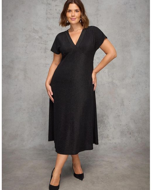 Live Unlimited London Black Sparkle Jersey Short Sleeve Dress