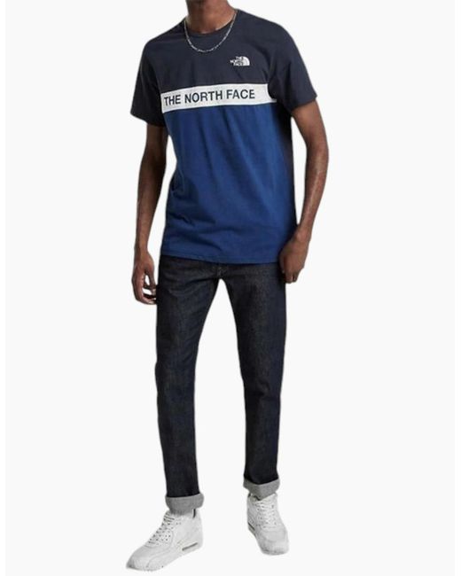 The North Face Blue North Face T Shirts Crew Neck Block Grid Casual Regular Fit Soft Cotton Tee for men