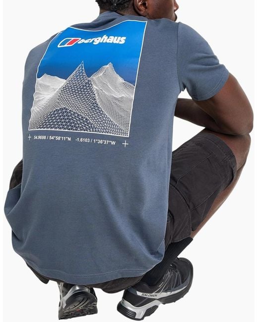 Berghaus Blue Pinnacle Point T Shirt Mountain Fade Back Graphic Cotton T-Shirt for men