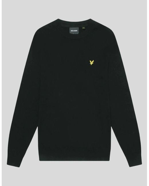 Lyle & Scott Black Cotton Merino Crew Neck Jumper for men