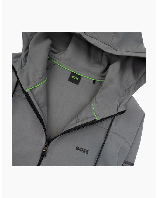 Boss Gray Sariq Cotton-Blend Zip-Up Hoodie With Decorative Reflective Logo Dark for men