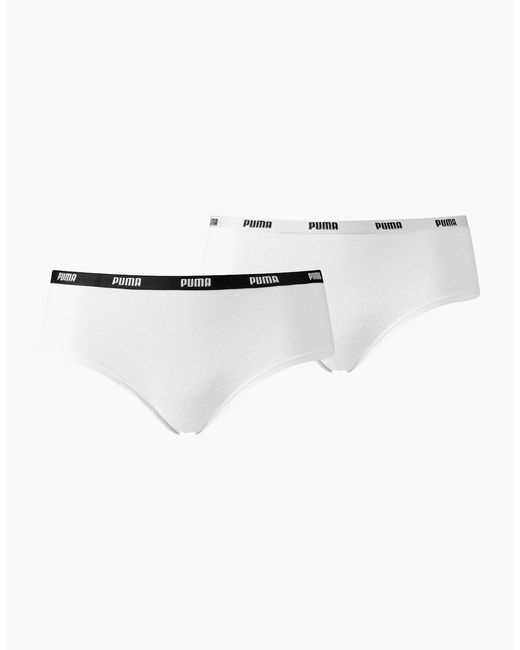PUMA White 2-Pack Classic Logo Low-Rise Hipster Briefs