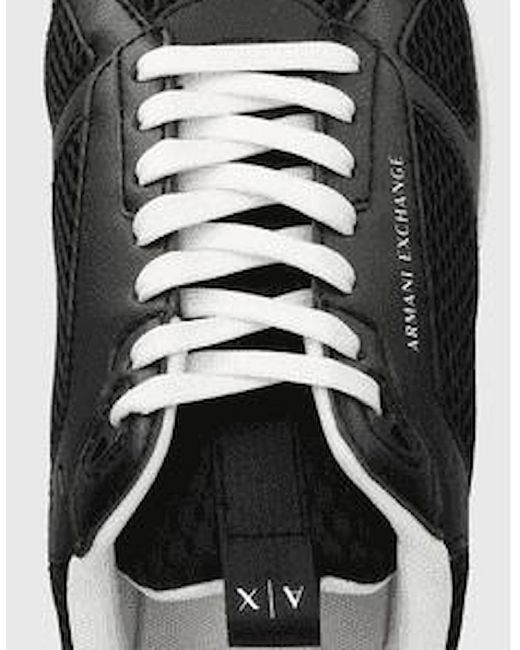 ARMANI EXCHANGE Black Eco Leather/Mesh Trainer for men