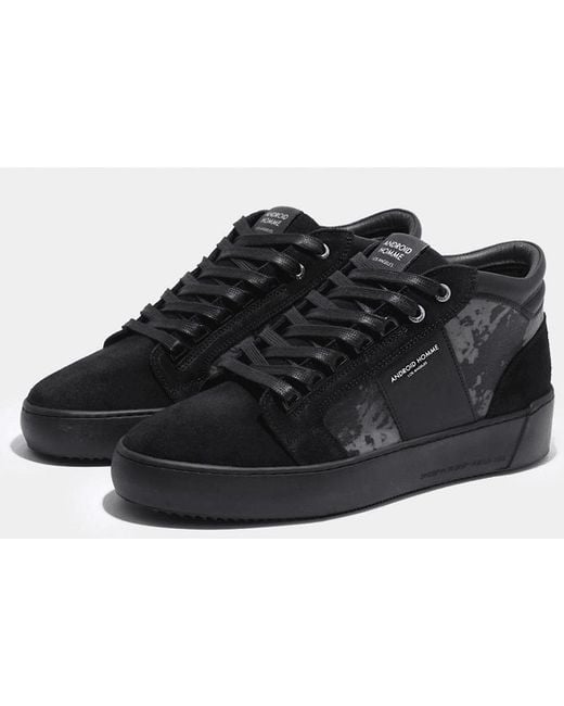 Android Homme Black Propulsion Mid Distress Reflective & Suede Leather High Top for men