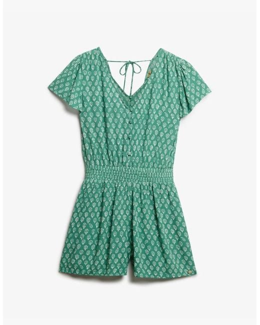 Superdry Green Short Sleeve Printed Playsuit Floral Block