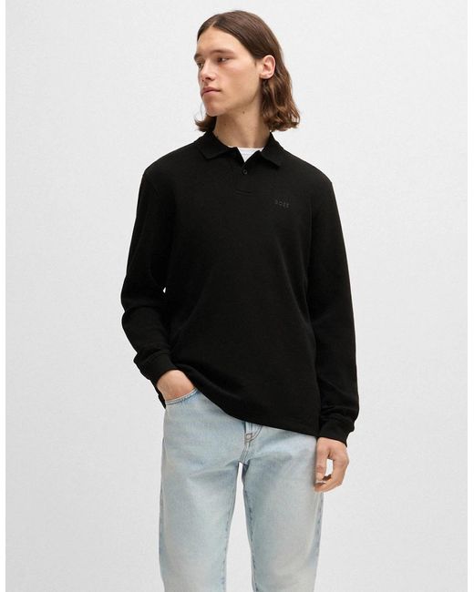 Boss Black Boss Petempestolong Cotton-Blend Polo Shirt With Waffle Structure for men