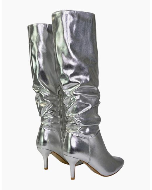 XY London Ladies Sian Ruched Metallic Knee-High Boots